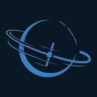 Vector icon illustration of a satellite around a planet