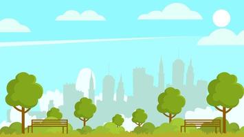 Summer city park panorama vector illustration