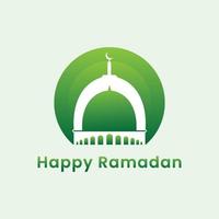 feliz ramadán con mezquita de color verde natural vector