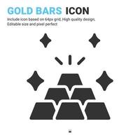 Gold bars icon vector with glyph style isolated on white background. Vector illustration jewellery sign symbol icon concept for digital business, finance, industry, company, apps and project