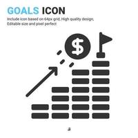 Goals icon vector with glyph style isolated on white background. Vector illustration target sign symbol icon concept for digital business, finance, company, apps, web and project