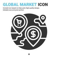 vector de icono de mercado global con estilo de glifo aislado sobre fondo blanco. concepto de icono de símbolo de signo de mercado de ilustración vectorial para negocios digitales, finanzas, industria, empresa, aplicaciones y todos los proyectos