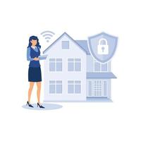 Security systems flat modern design illustration. Security system of smart home. 3d house plan x-ray. vector