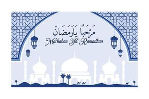 Beautiful backgrounds for Ramadan greetings and text of marhaban ya ramadhan means welcome to the ramadan month vector