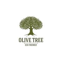 a logo image of an olive tree in dark green color on a white background that looks nice in retro style vector