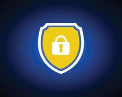 a logo image of a yellow shield with a lock in the middle of it symbolizing protection and security for digital or technology related company icon vector
