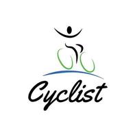un logo de línea abstracta de una persona abstracta montando una bicicleta como logo para un club de ciclismo o una compañía de bicicletas en un fondo blanco