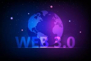 concepto web 3.0, tipografía web 3.0 sobre fondo azul, sitio web de nueva versión que utiliza tecnología blockchain, criptomoneda y arte nft. ilustración vectorial vector