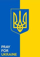 Vertical Ukrainian flag and coat of arms of Ukraine. Yellow blue flag of Ukraine with trident. vector