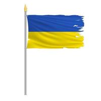 Torn national flag ofUkraine. The main symbol Ukrainian people. Wind torn flag on metallic flagpole isolated on white background. vector