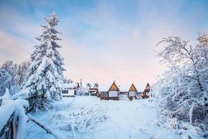 Winter landscape. Mountain village photo