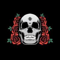 illustration of a dead skull with a rose. Retro cartoon hipster style vector