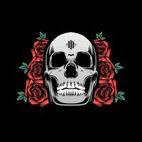 illustration of a dead skull with a rose. Retro cartoon hipster style vector