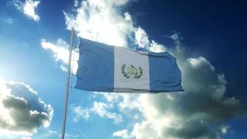 Flag of Guatemala waving at wind against beautiful blue sky. 3d illustration photo