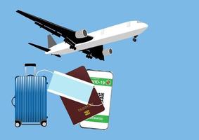 Airplane travel after covid19 vaccination with health passport vector