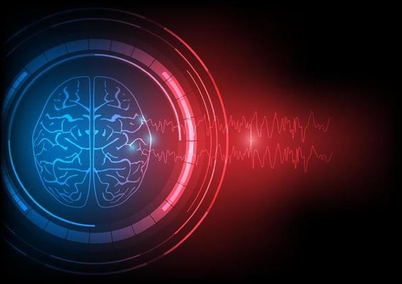 Illustration of human epileptic brain and abnormal EEG wave discharges