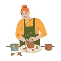 Woman making pottery. Handcraft pottery workshop. Flat vector illustration.