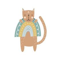 Cute cat with a rainbow. Vector illustration.