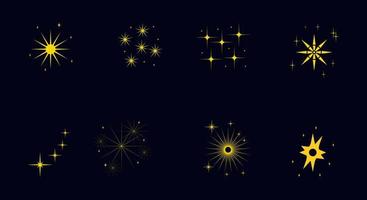 decoración de fondo, símbolo, estrellas, amarillo, naranja, año nuevo. conjunto de ilustraciones de iconos de estrellas, fuegos artificiales, cielo, luz estelar vector