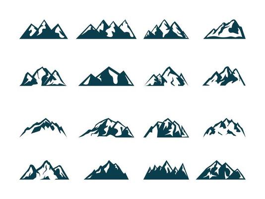 Logo design snowy mountain silhouette symbol, alps illustration.