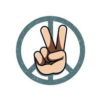 Peace sign symbols with v gesture. Retro styled vector illustration for t-shirt, sticker, flat.