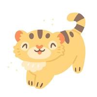 lindo personaje cachorro de tigre alegre en estilo de dibujos animados. ilustración vectorial aislada sobre fondo. vector