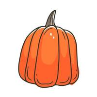 Orange pumpkin in a simple doodle style. Vector illustration with vegetable isolated on background.