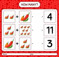 How many counting game with chili pepper. worksheet for preschool kids, kids activity sheet, printable worksheet vector