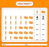 How many counting game with carrot. worksheet for preschool kids, kids activity sheet, printable worksheet vector