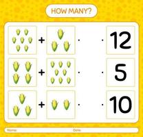 How many counting game with corn. worksheet for preschool kids, kids activity sheet, printable worksheet vector