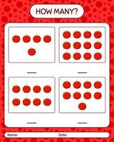 How many counting game with tomato. worksheet for preschool kids, kids activity sheet, printable worksheet vector