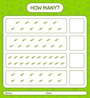 How many counting game with green bean. worksheet for preschool kids, kids activity sheet, printable worksheet vector
