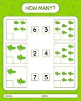 How many counting game with spinach. worksheet for preschool kids, kids activity sheet, printable worksheet vector