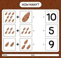 How many counting game with yam root. worksheet for preschool kids, kids activity sheet, printable worksheet vector