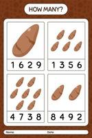 How many counting game with yam root. worksheet for preschool kids, kids activity sheet, printable worksheet vector