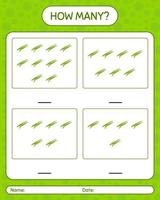 How many counting game with green bean. worksheet for preschool kids, kids activity sheet, printable worksheet vector