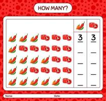 How many counting game with chili pepper. worksheet for preschool kids, kids activity sheet, printable worksheet vector