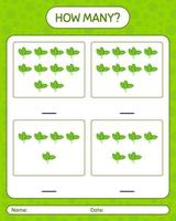 How many counting game with spinach. worksheet for preschool kids, kids activity sheet, printable worksheet vector