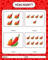 How many counting game with chili pepper. worksheet for preschool kids, kids activity sheet, printable worksheet vector