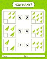 How many counting game with peas. worksheet for preschool kids, kids activity sheet, printable worksheet vector