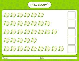 How many counting game with cauliflower. worksheet for preschool kids, kids activity sheet, printable worksheet vector