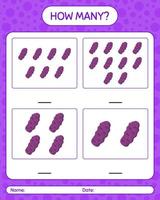 How many counting game with purple taewa. worksheet for preschool kids, kids activity sheet, printable worksheet vector