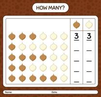 How many counting game with jicama. worksheet for preschool kids, kids activity sheet, printable worksheet vector