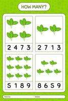 How many counting game with spinach. worksheet for preschool kids, kids activity sheet, printable worksheet vector