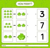 How many counting game with cabbage. worksheet for preschool kids, kids activity sheet, printable worksheet vector