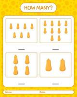 How many counting game with squash. worksheet for preschool kids, kids activity sheet, printable worksheet vector