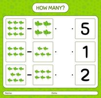 How many counting game with spinach. worksheet for preschool kids, kids activity sheet, printable worksheet vector