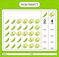 How many counting game with bitter melon. worksheet for preschool kids, kids activity sheet, printable worksheet vector