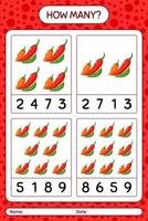 How many counting game with chili pepper. worksheet for preschool kids, kids activity sheet, printable worksheet vector