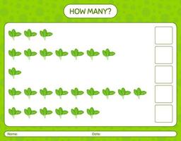 How many counting game with spinach. worksheet for preschool kids, kids activity sheet, printable worksheet vector